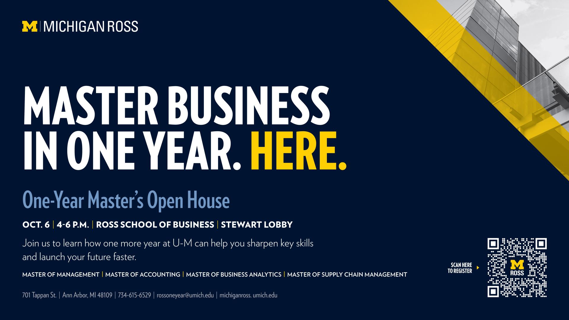 Ross One Year Master - Fall Open House