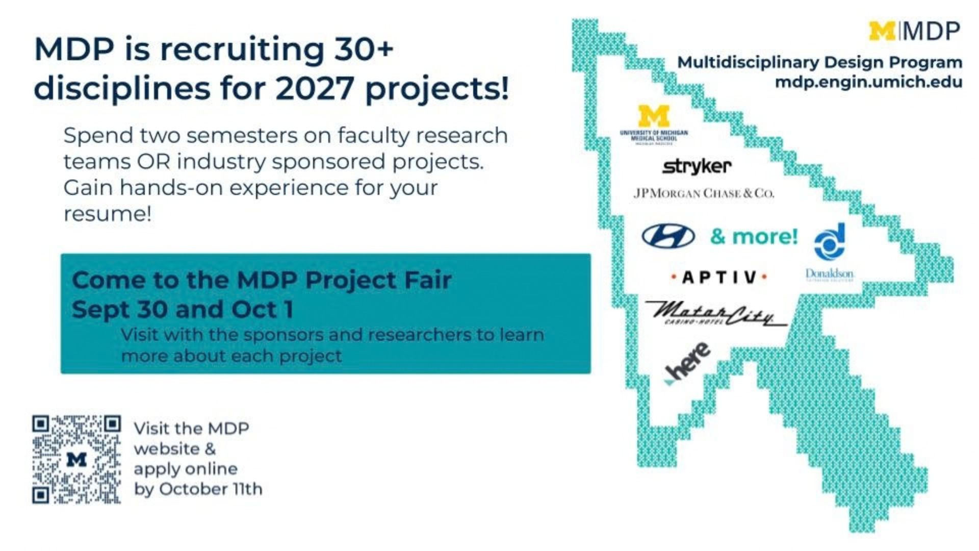 MDP recruitment slide promoting our 2027 program and project fair