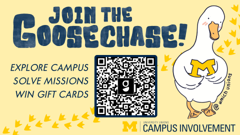 Welcome to Michigan Goosechase - QR code with join information.